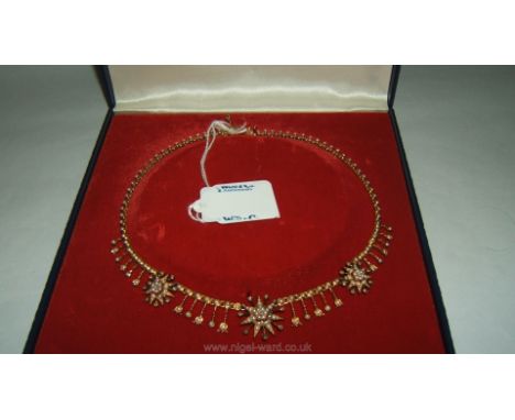 A very pretty 15 ct Gold Victorian Seed Pearl and Diamond Necklace.