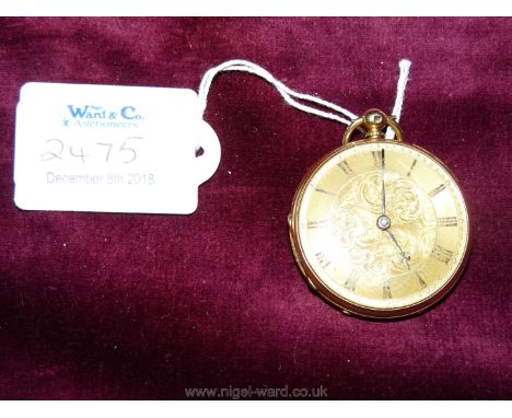 An Art Deco 18 Carat Gold Cased Pocket Watch Hallmarked and Stamped C B H with Engraved Decoration of Intricate Acanthus Leaf