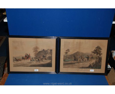 A pair of Aquatints by R. G. Reeve after C. B. Newhouse, "One mile from Gretna" and "A false alarm, etc" published by B. Moss