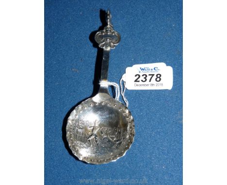 An antique Dutch tea caddy spoon, very ornate 925 Sterling silver marked TS.G.B, date K.