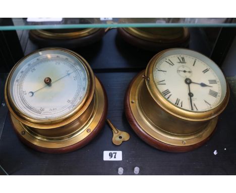 Smith Astral Brass Ships Clock and Barometer with wooden plaques 