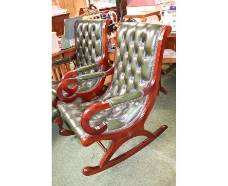 Green Leather button back rocking Elbow chair 