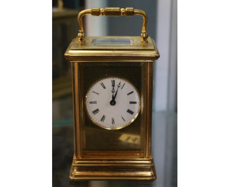 St James of London Brass Carriage clock with roman numeral dial 
