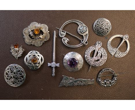 Collection of Scottish, Viking &amp; Celtic Solid Silver Brooches (12), 12g Total Weight
