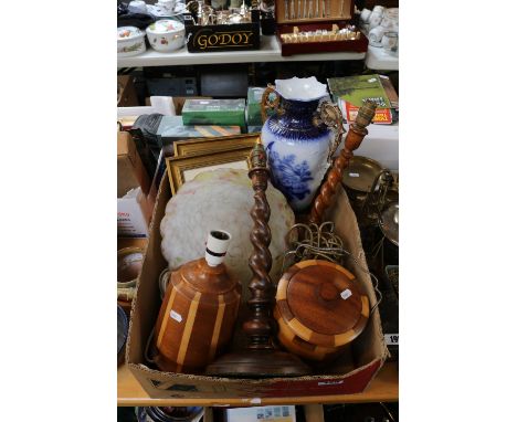 Art Deco Mottled Glass Lamp Shade, Cambridge ware lamp base, Biscuit barrel, barley twist Lamp bases etc.