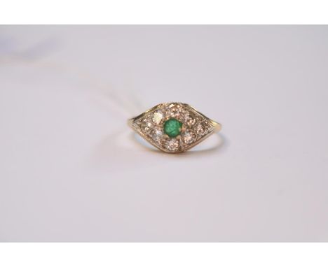 9ct Gold Emerald and Diamond set ring Size K 1/2 Size 1.7g total weight 