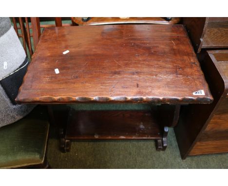 Oak side table with harp ends and straight under tier 