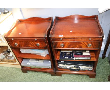 Pair of Reproduction Bedside tables with brushing slides over single drawer and adjustable shelf.