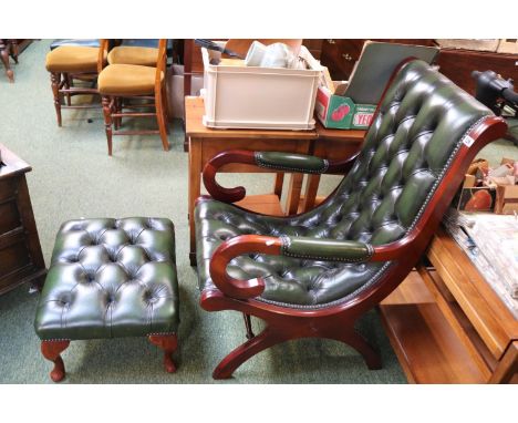 Green Leather button back rocking chair with matching Stool 