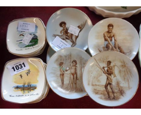 Twelve Midwinter Peter Scott pin trays - sold with two Brownie Downing decorated porcelain dishes, and three other of Austral