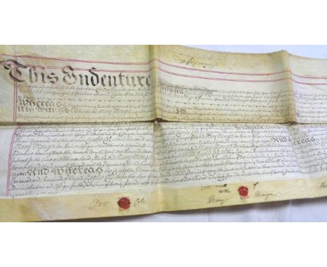 A 1750 indenture, another (a/f), a Buddhist manuscript and a related hanger