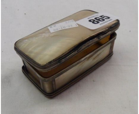 A mother-of-pearl and white metal mounted snuff box - a/f