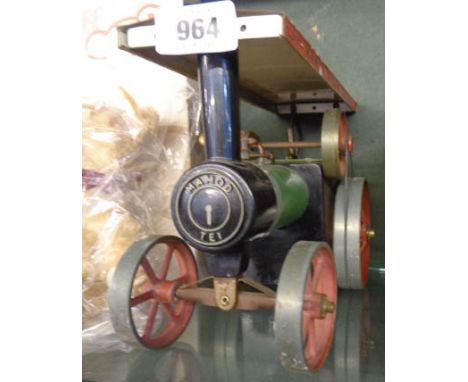 A vintage Mamod TE1 traction engine in original box with steering column and drive belt
