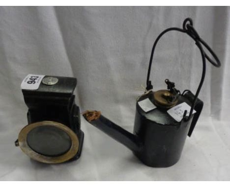 A Lucas cycle lamp (a/f, burner missing) - sold with a vintage British Rail driver's flare lamp