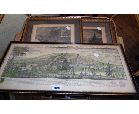 A Hogarth framed antique coloured print depicting a view of the South West Prospect of Guildford, in the County of Surrey - s