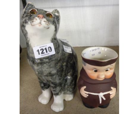 A Winstanley pottery cat (a/f) - sold with a Goebel monk jug