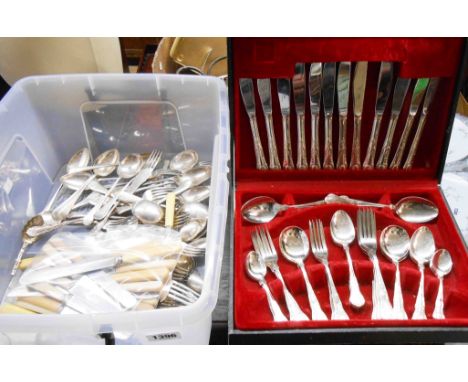 A cased six place setting of Viners silver plated kings pattern cutlery - sold with other loose silver plated cutlery