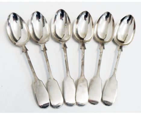 A cased set of six Victorian silver fiddle pattern teaspoons by Thomas Hart Stone - Exeter 1868