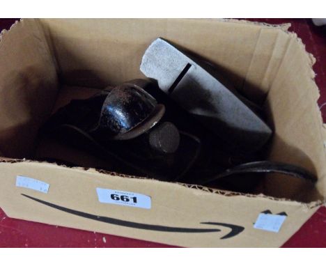 Four Stanley tools comprising No. 220, No. 102 block plane, No. 151 spoke-shave and another plane (repaired)