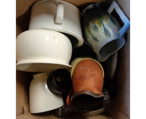 A Brannum fruit juice jug, glass decanters, marble lazy Susan, Carltonware jug, etc. - various condition