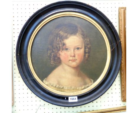 An ebonised and gilt slipped framed early 19th Century oil on canvas laid on panel portrait of a child - bearing old funery l
