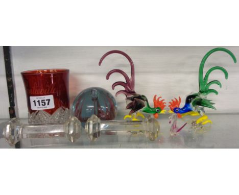 A small collection of decorative glassware including 19th Century souvenir ruby flashed beaker from Centreville, Caithness So