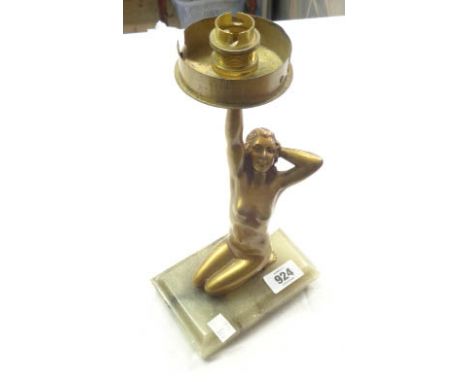 An Art Deco spelter nude female figure table lamp - no shade