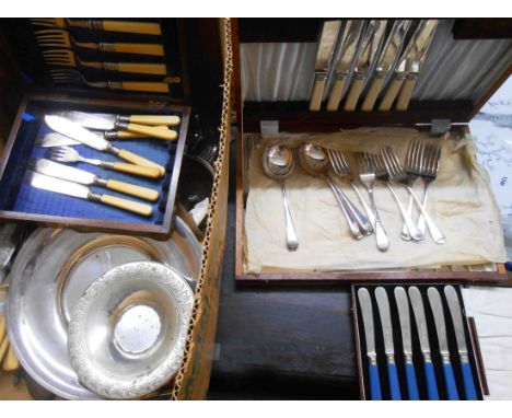 Various cased sets of silver plated cutlery including a canteen and fish knives and forks - sold with other loose cutlery and