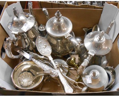 A quantity of silver plated coffee ware, loose cutlery, etc.