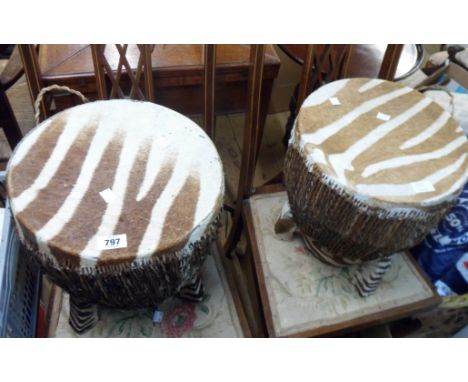 Two African bongo skin drums
