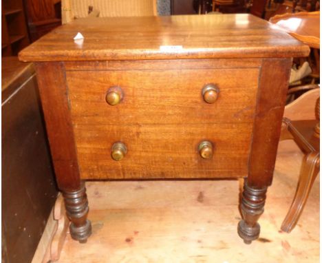 A 19th Century mahogany box commode with dummy drawer fronts, set on turned legs