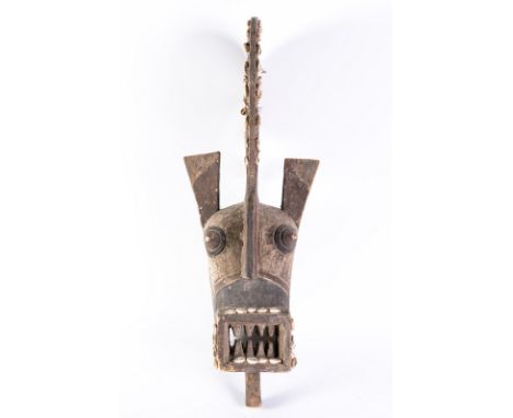 African art Kobiay mask, Bwa Burkina Faso . . Cm 29,00 x 72,00. decorated with geometric pattern in lively polychromy, with a