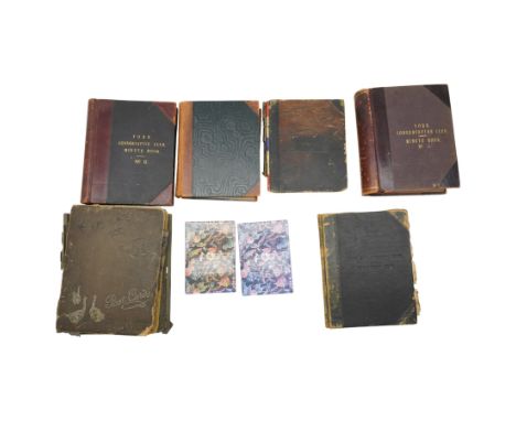 York Conservative Society -  Three Minute books and two Suggestion books dating from the 1880s, vintage postcard album and co