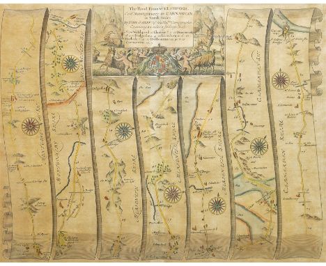 John Ogilby (British 1600-1676): 'The Road from Welshpool Com Montgomery to Carnarvan in North Wales', late 17th century engr