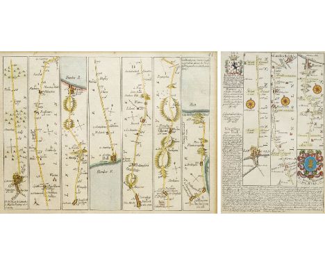 John Senex (British c.1678-1740): The Road from Lincoln to Bridlington and Flamborough Head, scarce French edition 18th centu