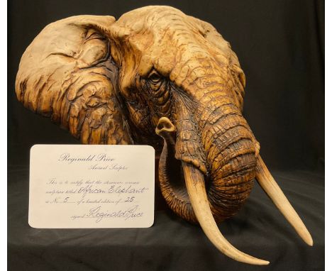 Reginald Price (20th century), stoneware ceramic sculpture, African Elephant, signed with initials, limited edition 5/25, cir