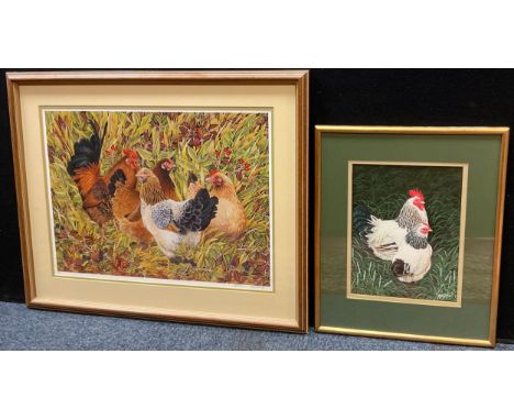 Helen Mortley, Pair of Light Sussex Chickens, signed, watercolour, 30cm x 23cm;  a signed, limited edition print by the same 