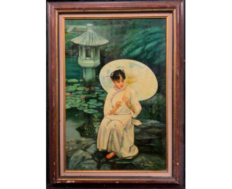 P. William, 'In the Water Garden - Portrait of a Lady', signed, oil on canvas, 90cm x 60cm. 