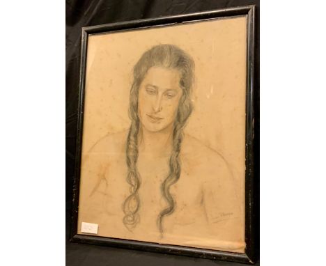 S. von Gleichen,Portrait of a young lady,signed, chalk and charcoal, 56cm x 43cm. 