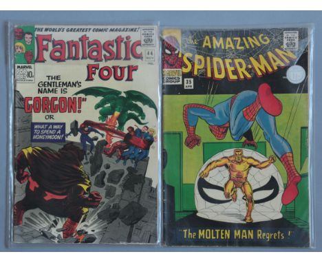 Fantastic Four #44 (first app of Gorgon) Marvel comic (VG) plus Amazing Spider-man #35 (Return of Molten Man) (VG) UK Version