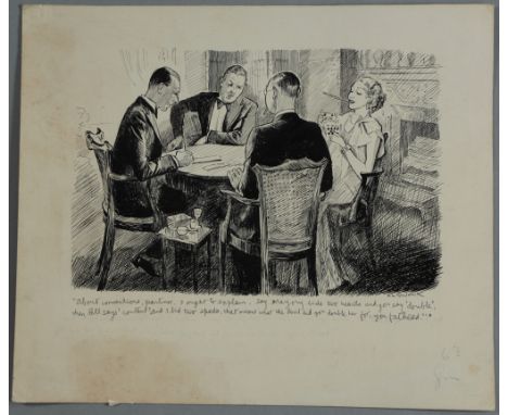 D.L. Ghilchik - (1892-1972) 2 gambling theme original pen and ink cartoons both approx 12 1/2" x 15". One features a group pl