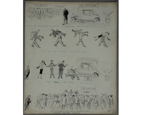 D.L. Ghilchik - (1892-1972) 3 transport theme original pen and ink cartoon artworks including 'Snappier Motor Shows' circa 19