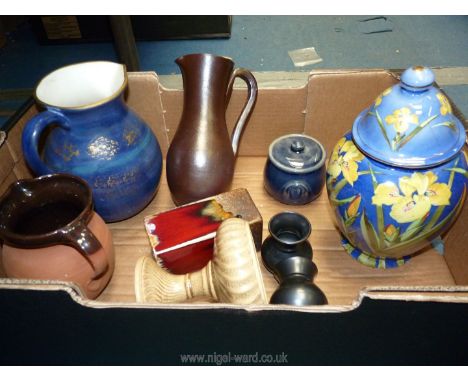 A quantity of jugs and vases including 'Ports of Call' jug by Jeff Banks, French malt brown stoneware pitcher with signature 