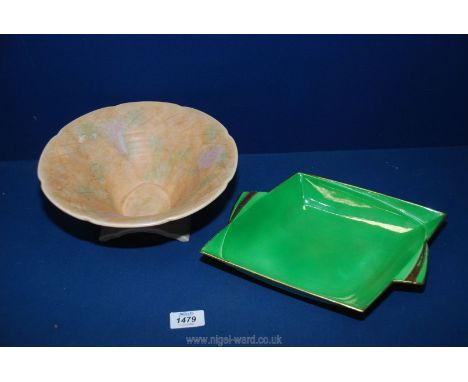 A Beswick ware bowl in the shape of an open bloom in mottled orange and a bright green Carltonware dish in diamond shape with