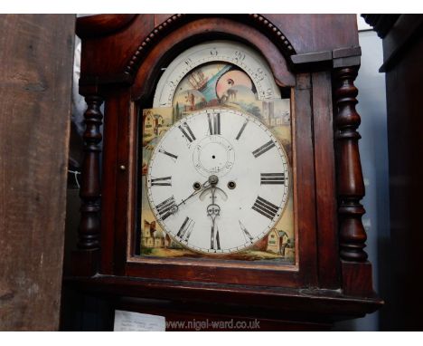 A Mahogany cased eight day longcase Clock having an enamelled/painted face with rolling moon to the arch, Roman numerals, the