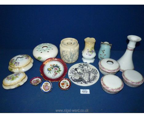 A small quantity of china including part dressing tables sets, Radford pot pourri, H &amp; S oriental two handled vase, 'Fumi