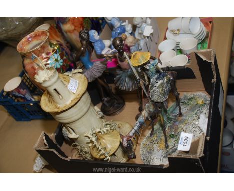A 'Don Quixote' ornament (foot broken) and an Italian 'A Colombo Castle' ornament from Haverfordwest pottery (a/f.), and two 