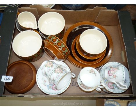 A quantity of Hornsea Bronte dinnerware and Royal Albert Constance to include 5 cups, 6 saucers and tea plates.