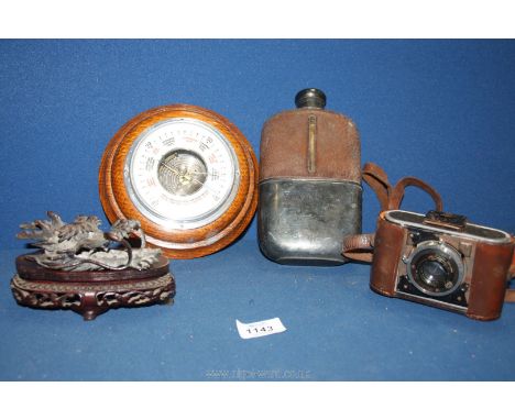 A quantity of miscellanea including leather, metal and glass flask, Compur f Decker-Munchen camera in leather case, circular 