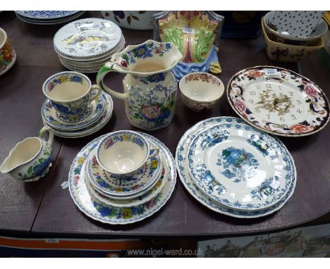 A quantity of Mason's china including 'Regency', 'Strathmore', 'Mandalay' and 'Fruit Basket' :cups, saucers, jugs, clock etc.